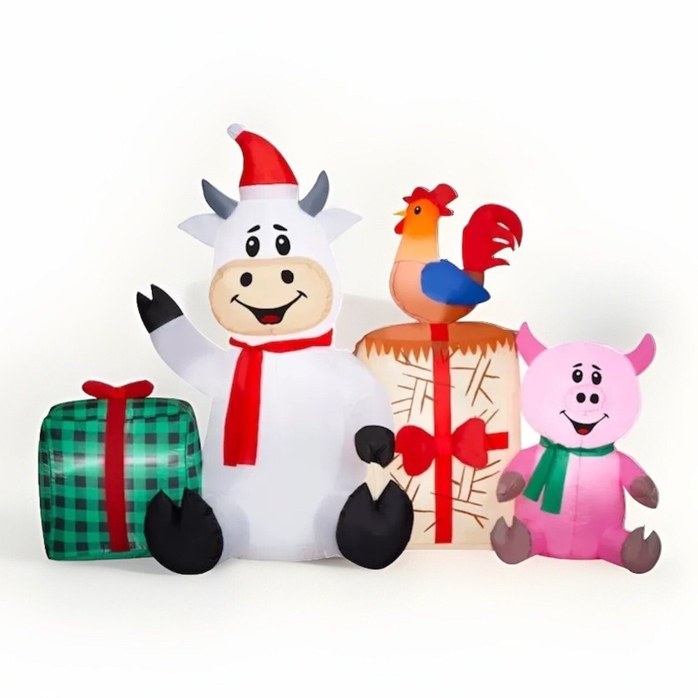 Holiday Living Barnyard Scene Inflatable 6' Wide - Cow Chicken Pig **NEW**